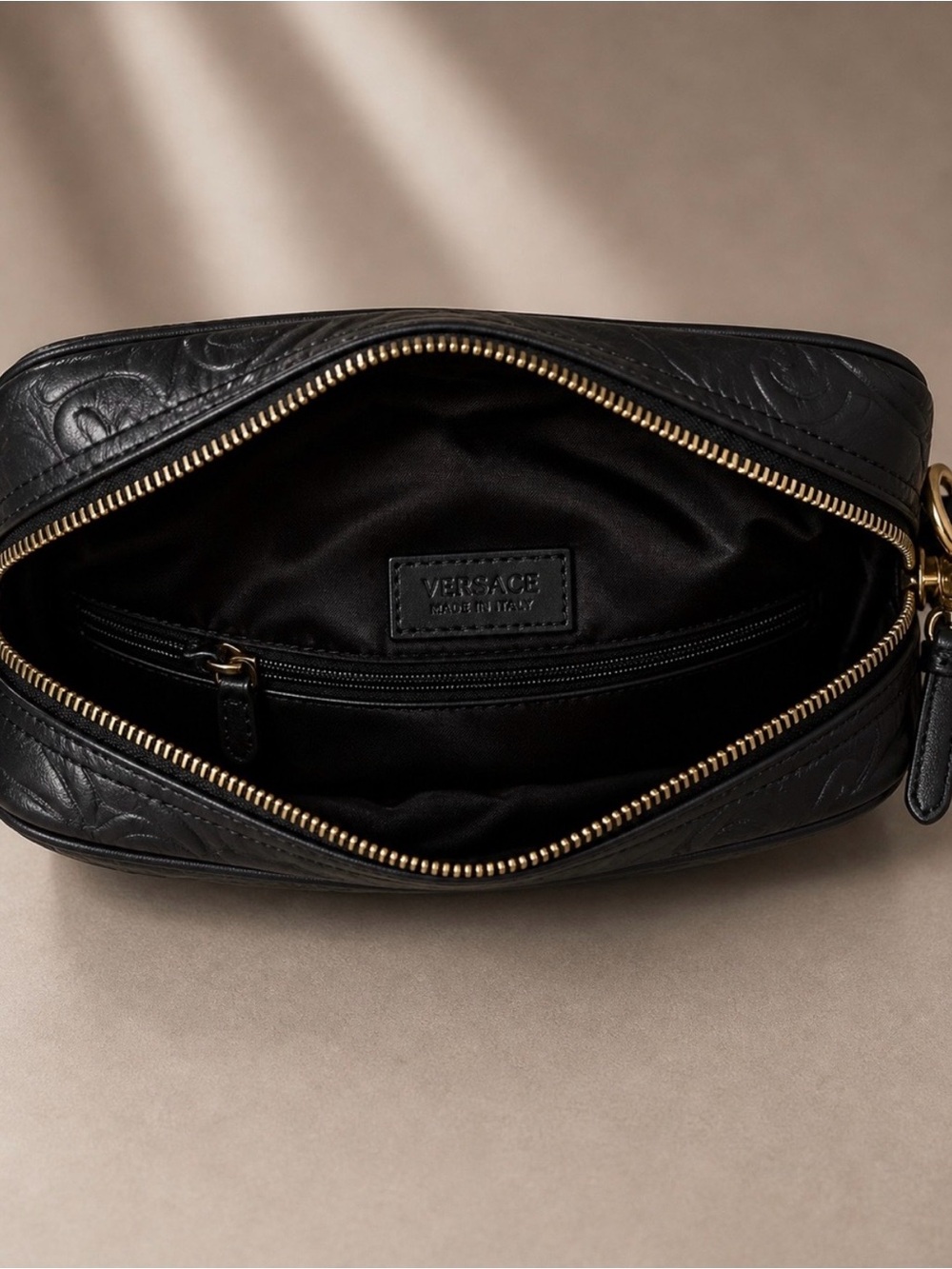 Versace Black Embossed Leather Crossbody with Gold Medusa Emblem - Picture 9 of 14